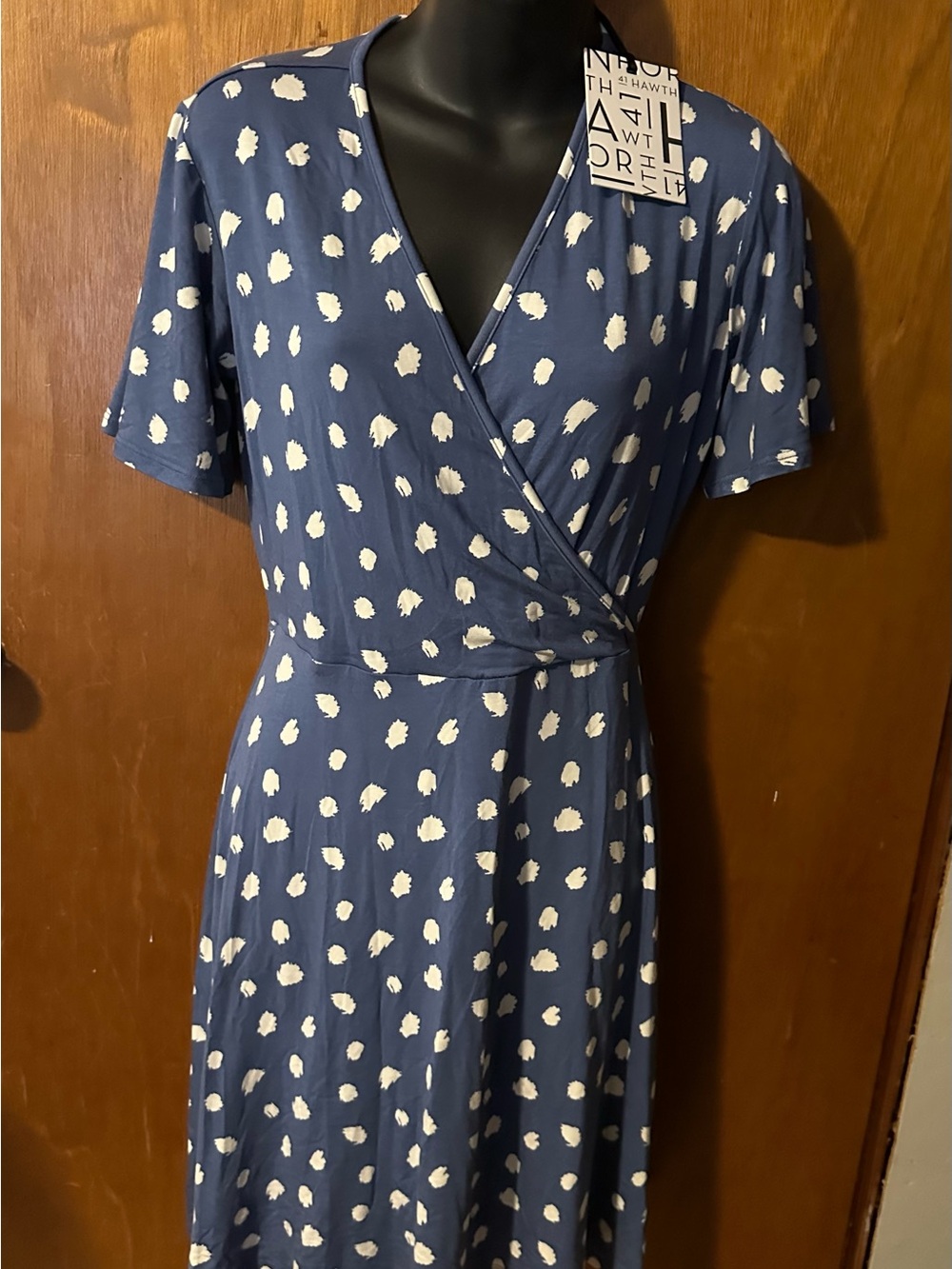 41 Hawthorn Blue Midi Wrap Dress with White Dot Print